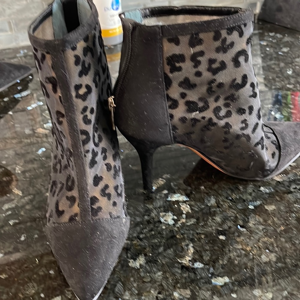 Print and sheer zip up booties